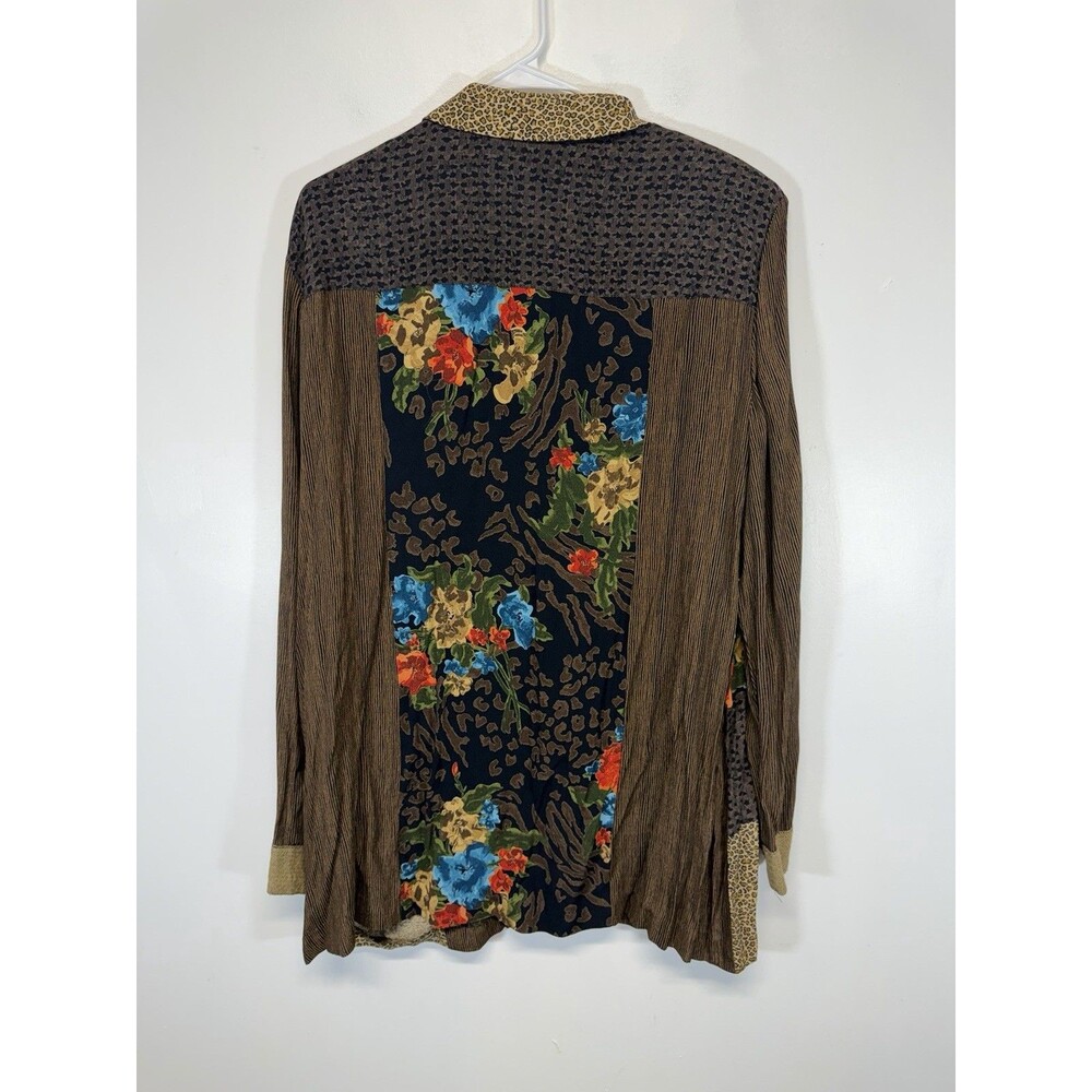Vtg Carole Little Women Tunic Shirt  Boho Animal Print Floral Button Up Brown 16 - Picture 9 of 13